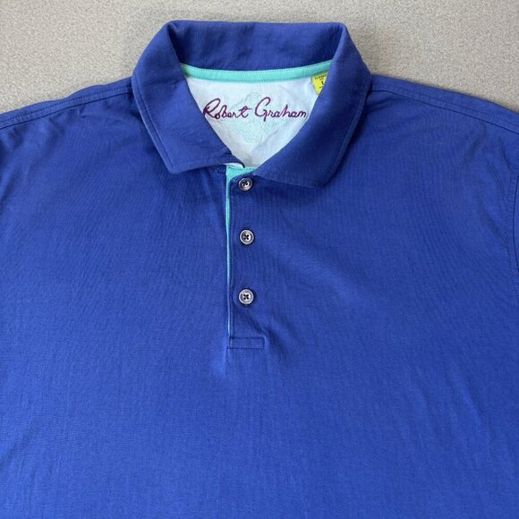 Robert Graham Shirt Mens Large Classic Fit Blue Solid Polo Colorful Short Sleeve - Picture 2 of 12